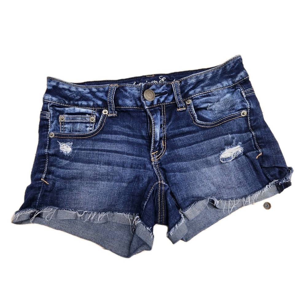 American Eagle Jean Shorts Women's Sz 4 Distressed Cuff 28"W Stretch Western‎